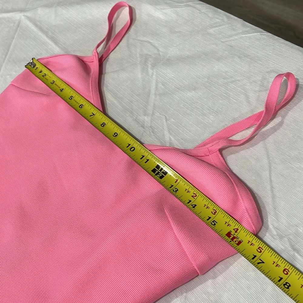 Fashion Nova Yvana Bandage Mini dress size large pink feathers trim NEW - Picture 12 of 16